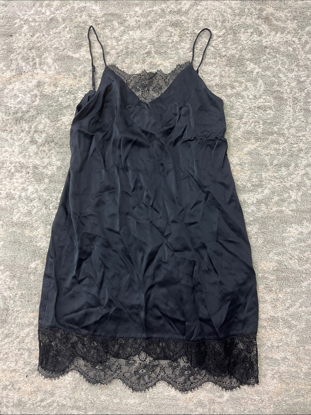 Black Lace Trim Slip Dress